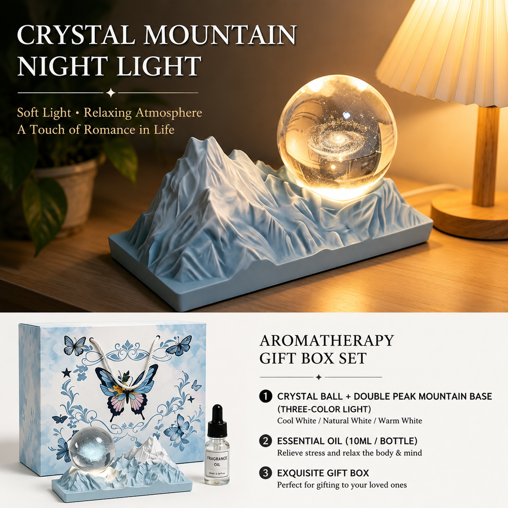 Snow Mountain Twin Peaks Crystal Ball Aromatherapy Ornament — Long-Lasting Fragrance Home Décor Gift Box