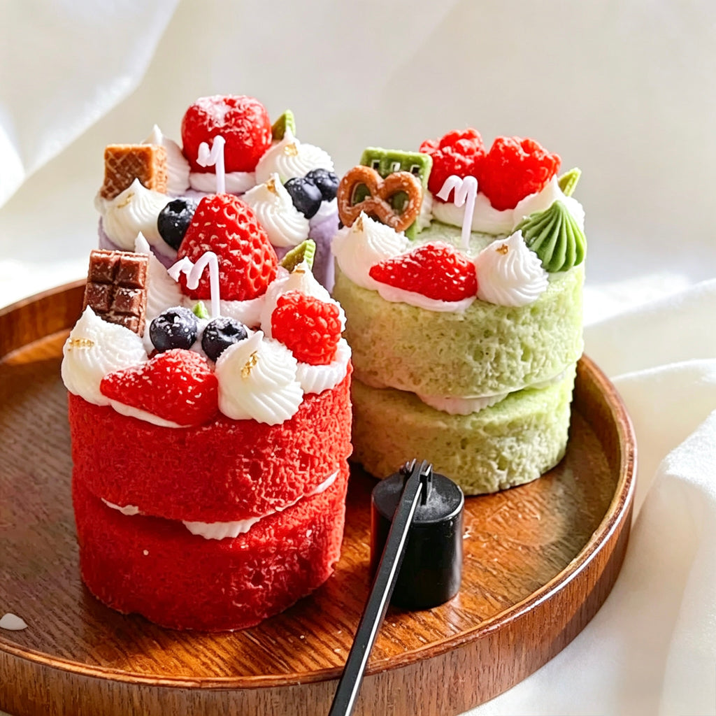 Strawberry Red Velvet & Matcha Mini Cake Scented Candles, Realistic Dessert Shaped Decorative Candles