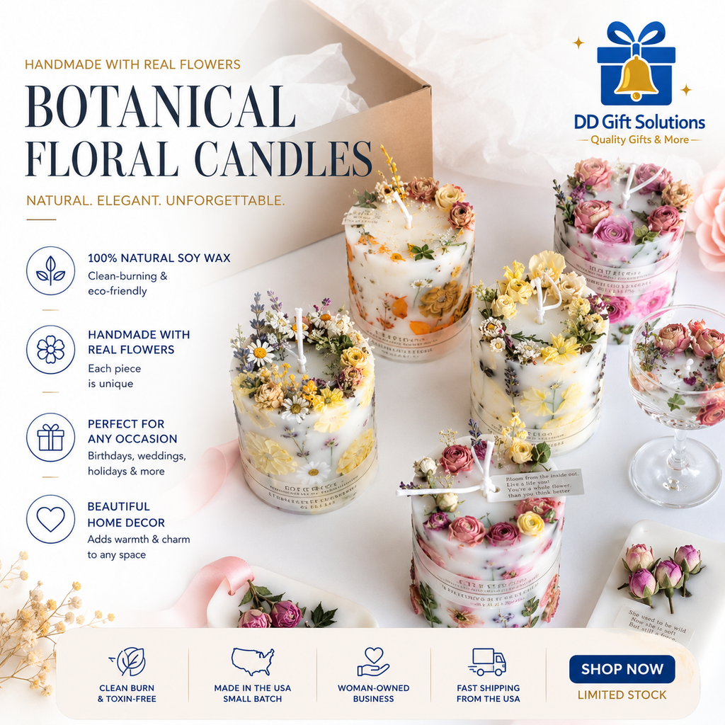 Botanical Dried Flower Candle, Fruity Fragrance Clean Burn Soy Wax