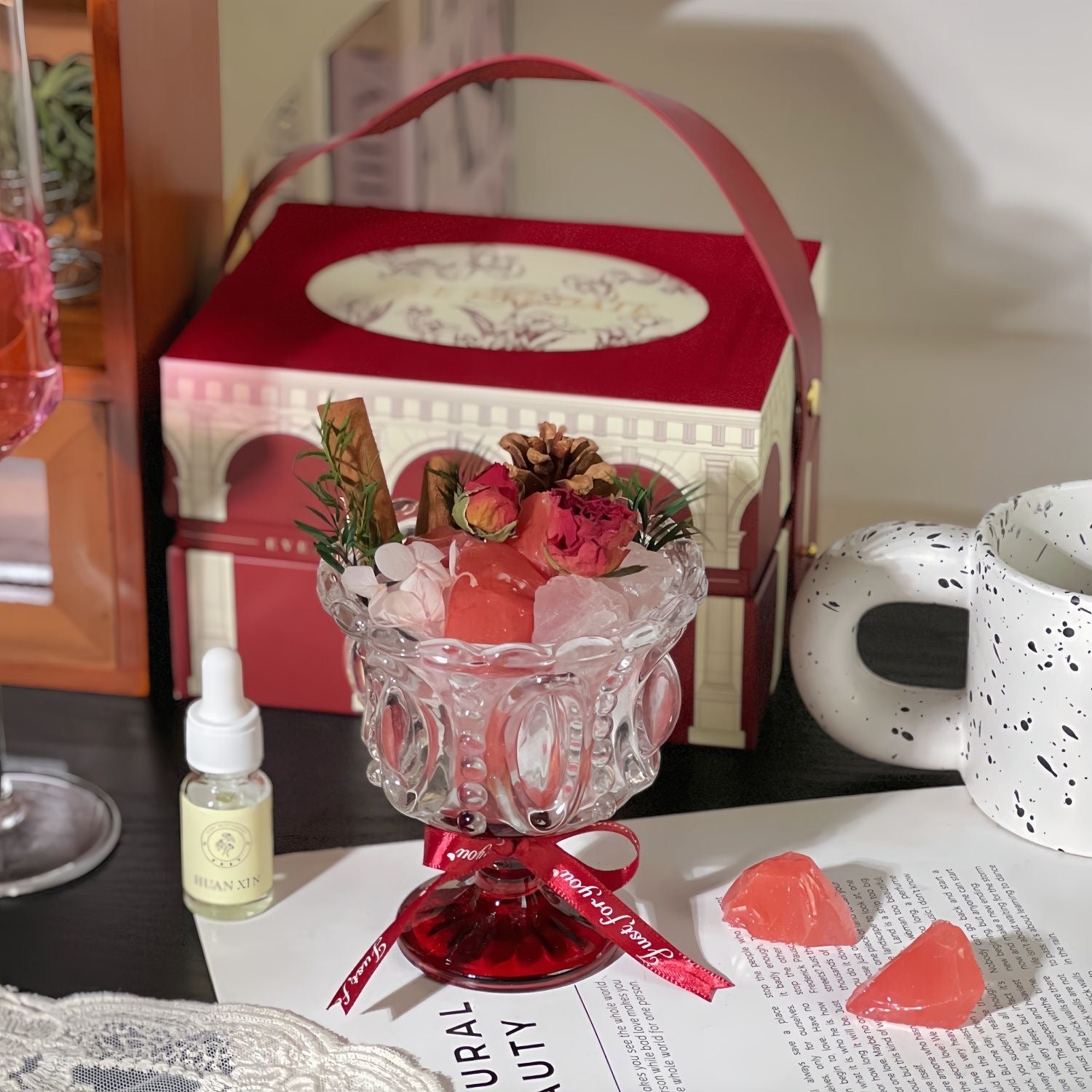 Luxury Rose Iceland Scented Candle Gift Box | Freesia & Multi Fragrance Soy Candle for Birthday Anniversary Present for Her