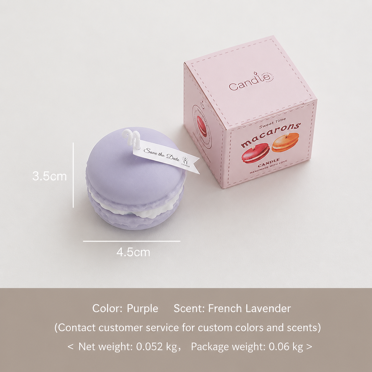 Pastel Macaron Candle - Hand-Poured Soy Wax, Multiple Scents, Perfect for Bedroom Decor, Birthday Gift for Dessert Lovers